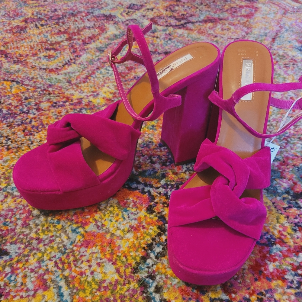 Pink Velvet Platform Strappy Heel